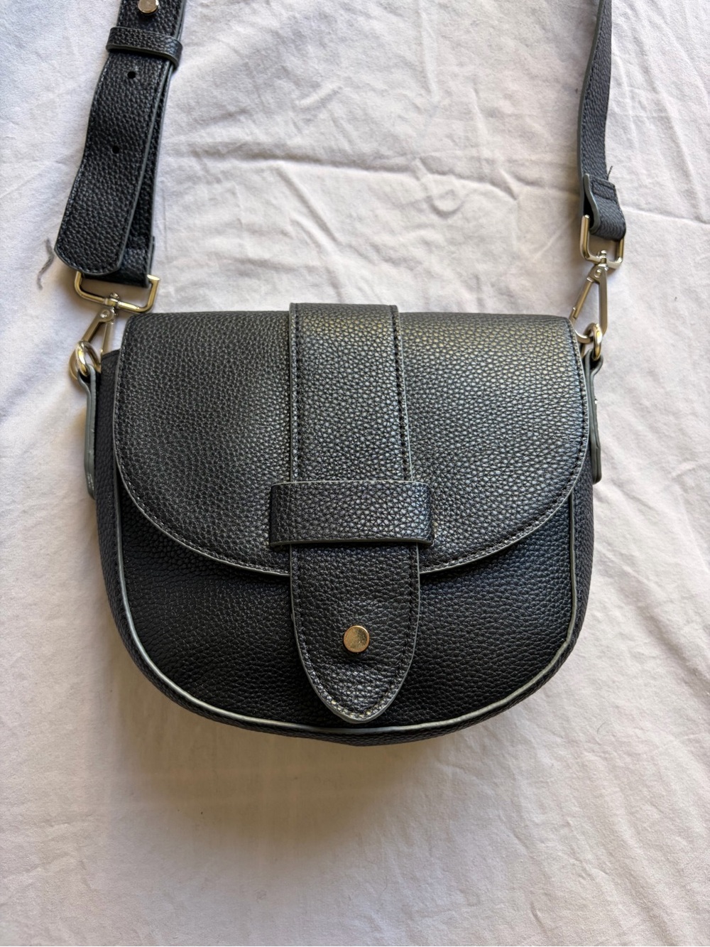 Pebbled Black Faux Leather Crossbody Saddle Bag